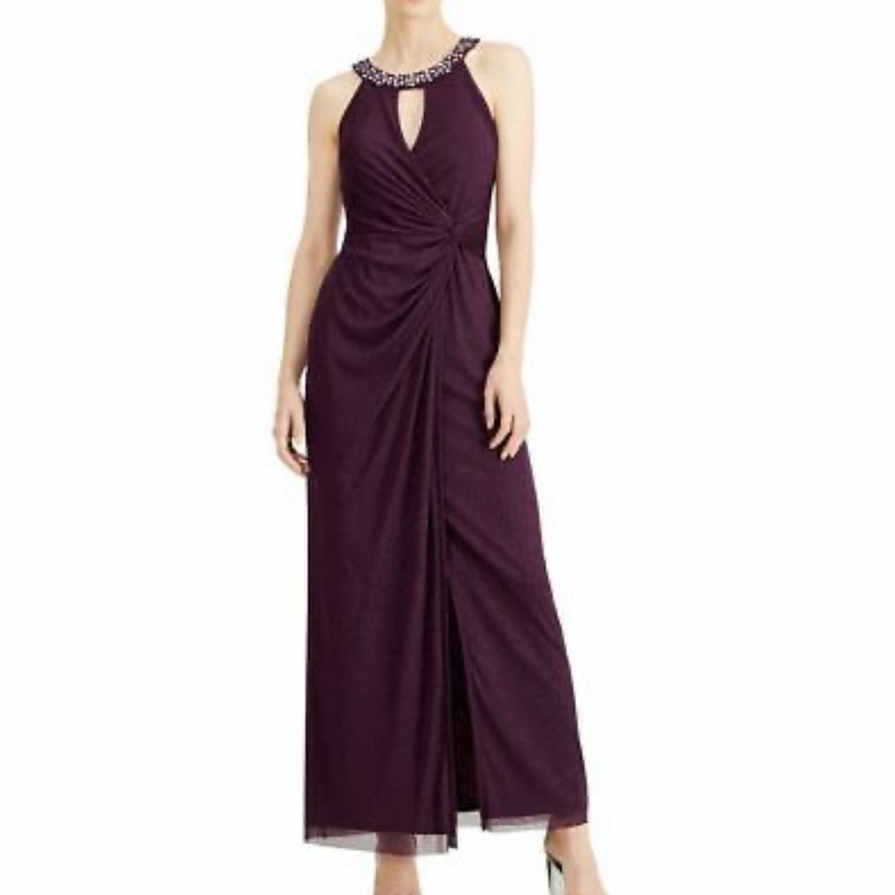 Jessica Howard Twisted Glitter Mesh Beaded Dress/Gown/Prom